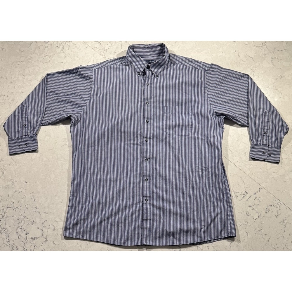 Dockers Shirt Mens XL 17-17 1/2 Blue White Striped Long Sleeve Button Down